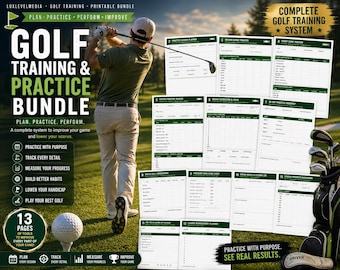 Golf Training and Practice Bundle Printable PDF | Golf Practice Planner | Driving Range Tracker | Putting/Short Game Log | Handicap Tracker