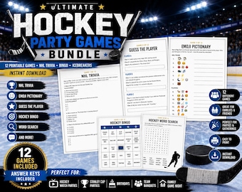 Hockey Party Games Bundle Printable PDF | 12 NHL Trivia Games | Hockey Bingo, Emoji Quiz, Word Search & More | Instant Download