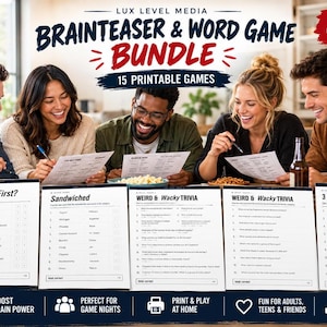 Brainteaser Games, 15 Word Puzzles for Adults, Printable Rebus and Trivia for Family Night