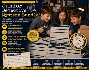 Junior Detective Mystery Bundle | 10 Printable Logic Cases for Kids | Detective Party Game | Mystery Activity Pack | Escape Room Printable