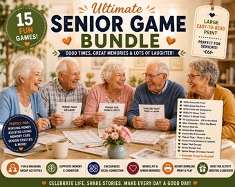 Senior Citizen Game Bundle Printable | 15 Large Print Games for Seniors | Activity Director Resources | Nursing Home Activities PDF
