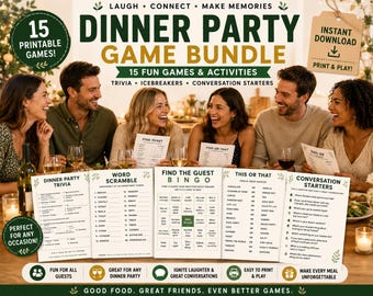 Dinner Party Game Bundle Printable | 15 Fun Adult Party Games | Conversation Starters, Trivia and Icebreakers | Instant PDF
