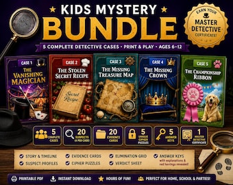 Kids Mystery Bundle | 5 Printable Detective Cases | Escape Room Style Puzzles for Kids Ages 6–12 | Instant PDF Download