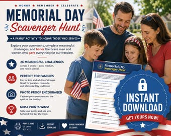 Memorial Day Scavenger Hunt | Family Activity | Digital Download | Patriotic Kids Game | Memorial Day Activity | Family Memorial Day Game