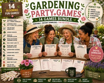 Gardening Party Games Bundle Printable PDF | Gardening Trivia, Charades, Word Search and Garden Lover Games | 14 Printable Games