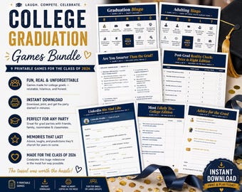 College Graduation Party Games Bundle | 9 Printable Grad Games | Class of 2026 | Adulting Bingo | Grad Party Activities | College Grad Games