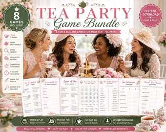 Tea Party Game Bundle Printable | 8 Tea-Themed Games & Trivia | Bridal Shower Game | Afternoon Tea Party Activities