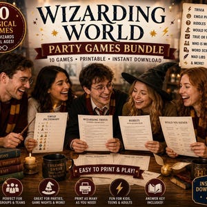 ハリー・ポッター パーティーゲーム 印刷可能、魔法界ゲーム10種セット、トリビアと謎かけ PDF
