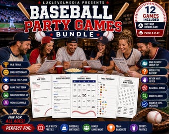 Baseball Party Games Bundle Printable PDF | MLB Trivia, Baseball Bingo, Emoji Quiz and Icebreaker Games | 12 Baseball Games