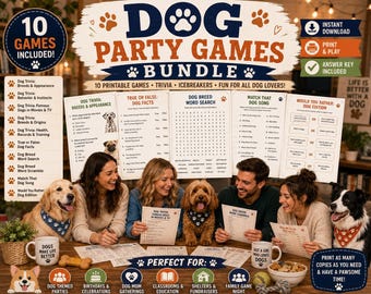 Dog Party Games Bundle Printable PDF | Dog Trivia, Word Search, Would You Rather and Puppy Party Games | Dog Lover Gift | Instant Download