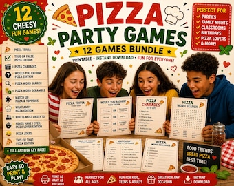 Pizza Party Games Bundle Printable PDF | Pizza Trivia, Charades, Word Search & Foodie Party Games | Pizza Lover Gift | Instant Download