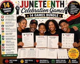 Juneteenth Celebration Games Bundle Printable PDF | Juneteenth Trivia, Black History Activities and Family Party Games | 14 Games
