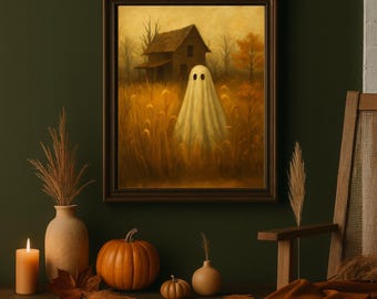 Haunted Farmhouse Ghost Print: Rustic Halloween Wall Art (Digital Download)