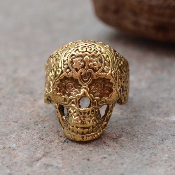 Skull Brass Ring, momento mori ring, Ghost Skull Ring, Vintage Ring, Men's Ring, Unique Ring, Boho Ring, Personalized gift, Ethnic ring