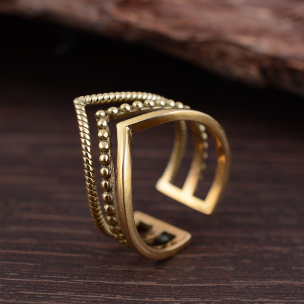 V Shape Ring , Triple Chevron Ring, Brass chevron Ring, Minimalist Ring, Gift For Her, Floral Ring, Statement Ring, Handmade jewelry