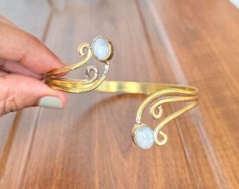 Moonstone Gold Upper Arm Cuff: Minimalist Swirl Armband