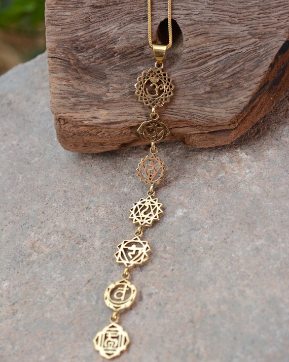 Solid Gold Seven Chakra Pendant Necklace: Spiritual Jewelry