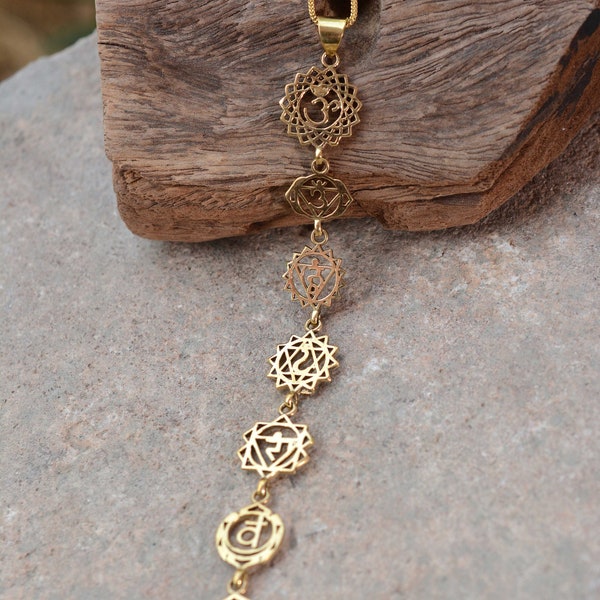 Solid Gold 7 Chakra Necklace, Gold Seven Chakras Charm, Spiritual Pendant, Chakra Jewellery, Spirituality Charm