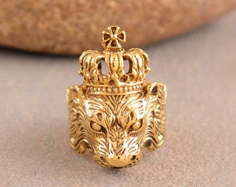 Vintage Gold Lion Head Ring: Zodiac Statement Ring