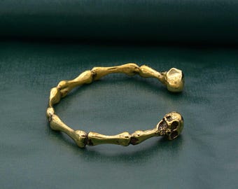 Gothic Skull Bangle: Unisex Gold Bone Bracelet - Etsy