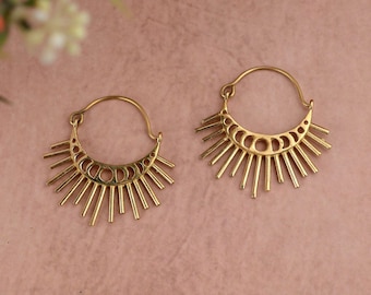Gold Celestial Hoop Earrings: Sun & Moon Earrings