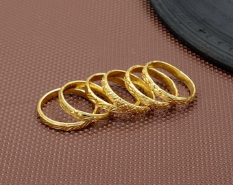 14K Gold Filled Stacking Ring Set: Textured Bands, Set of 6