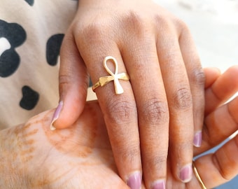 Solid Gold Ankh Ring: Handmade Egyptian Cross Jewelry