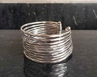 Wide Hammered Silver Cuff Bracelet: Boho Jewelry