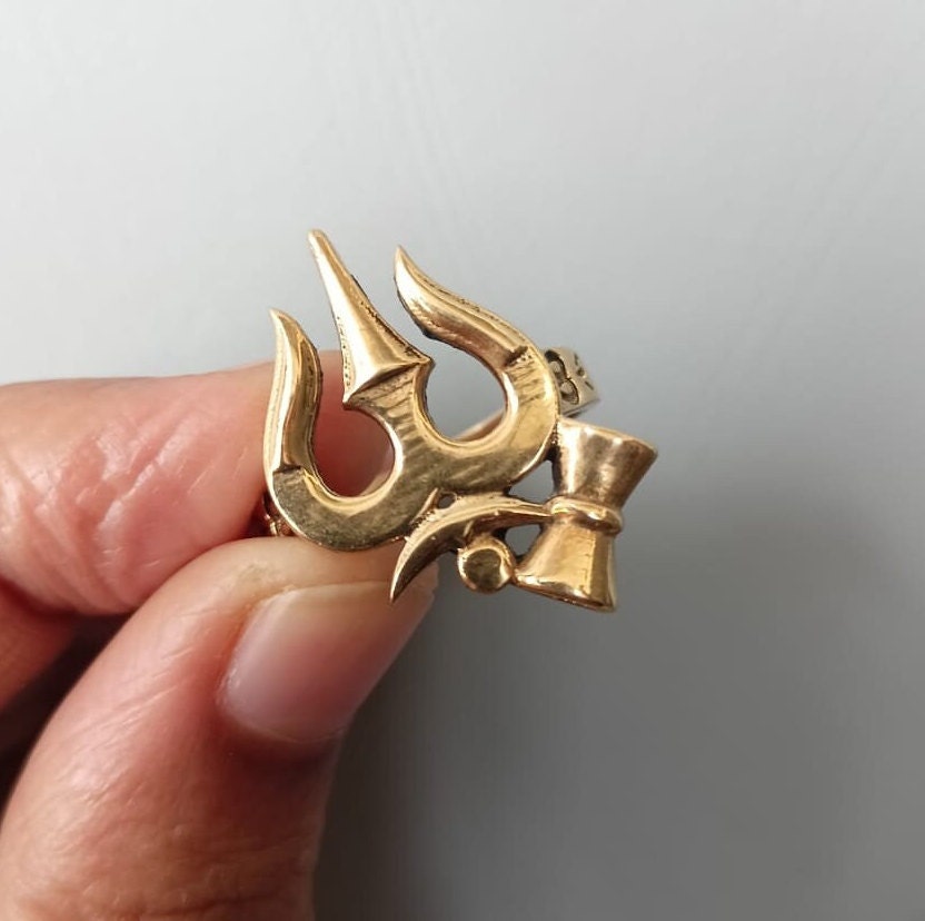 Trident Ring, Lord Shiva Ring, Gold Trident Ring, Statement Ring, Religious Ring, Brass Rings