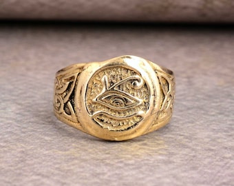 Handmade Horus Eye Ring: Gold Mandala, Ra Egypt Jewelry