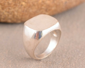 Sterling Silver Signet Ring - Plain Band Ring for Men
