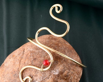 Gold Carnelian Upper Arm Cuff Arm Band Spiral Handmade Made of Brass, Jewelry
