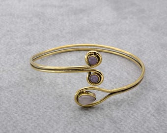 Minimalist Gold Arm Cuff: Rose Quartz Upper Arm Bracelet