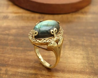 Labradorite Ring, Handmade Double Gemstone Ring, Gift for Her