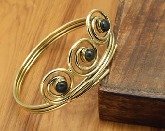Labradorite Gold Arm Cuff, Adjustable Boho Armband, Handmade Arm Bracelet