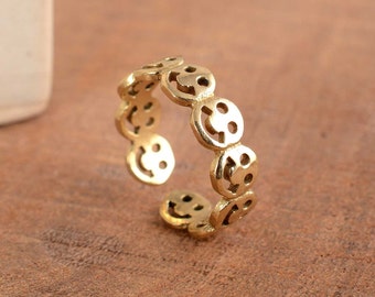 Gold Smiley Face Ring: Emoji Friendship Stacking Ring