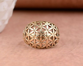 Brass Flower of Life Ring: Sacred Geometry Bohemian Jewelry