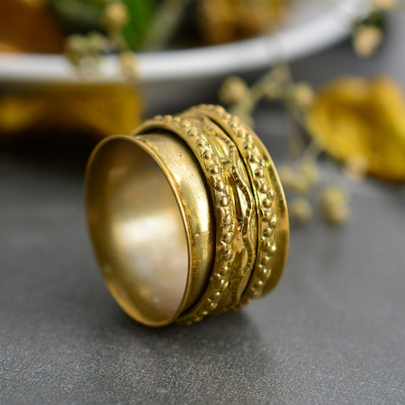 Brass Hammered Spinner Ring: Custom Engraved Fidget Ring