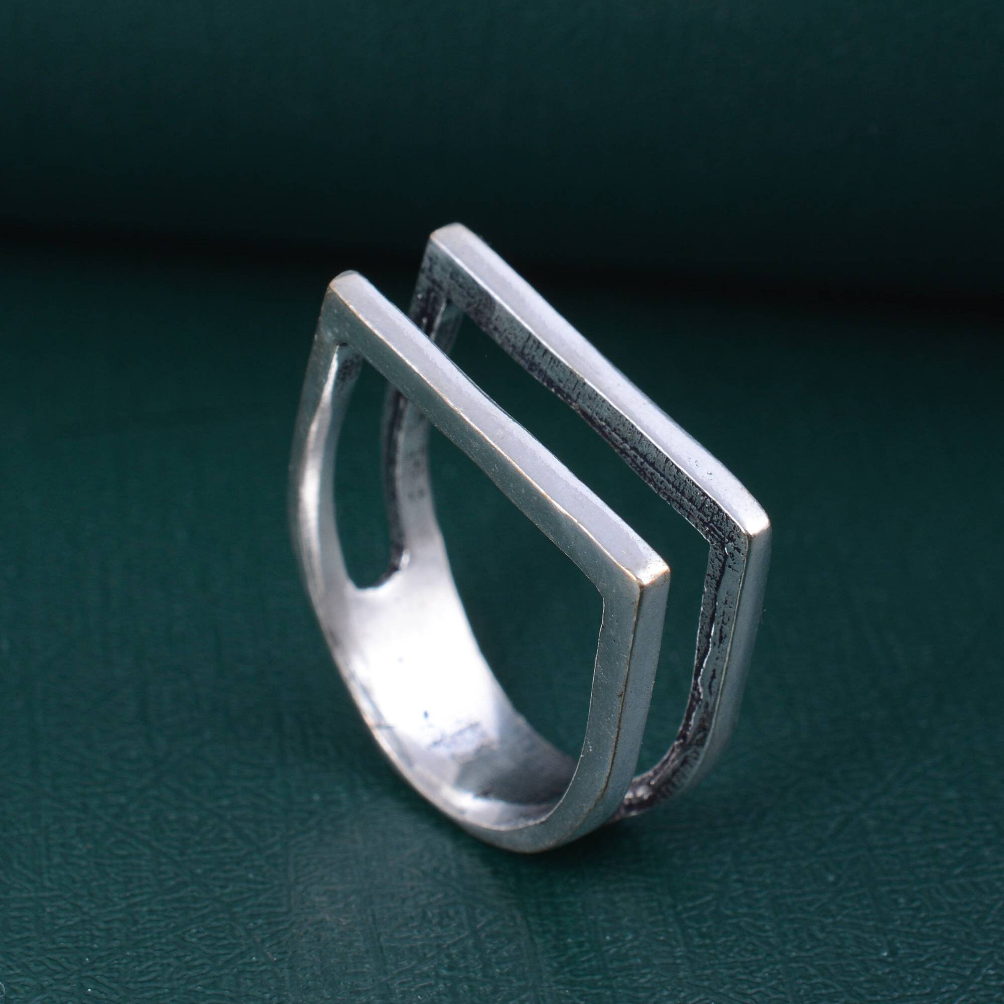 Handmade Sterling Silver Double Bar Ring: Modern Minimalist 