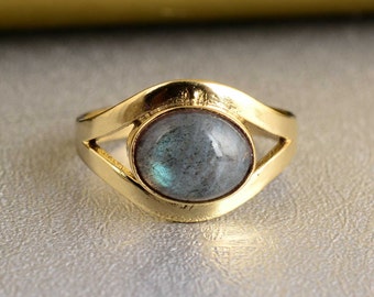 Anillo de labradorita, joyería de labradorita, anillo de latón, anillo de oro, anillo de compromiso, anillo llamativo, anillo con piedra de nacimiento, regalo para ella