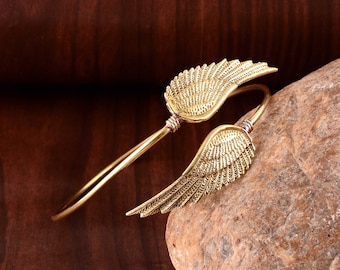 Handmade Gold Wings Upper Arm Cuff - Adjustable Armlet Bracelet