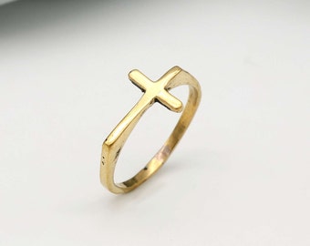 Elegant Brass Cross Ring