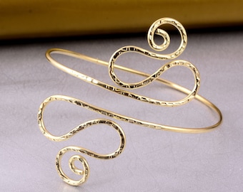 Gold Upper Arm Cuff Adjustable Ethnic Spirals Armlet Bracelet Eternity Bohemian Upper Arm Goddess Band Bangle Jewelry gift.