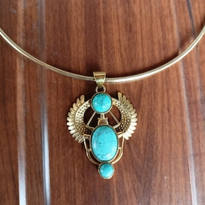 Turquoise Scarab Necklace, Gold Scarab Necklace, Scarab Pendant, Egyptian Beetle Jewelry