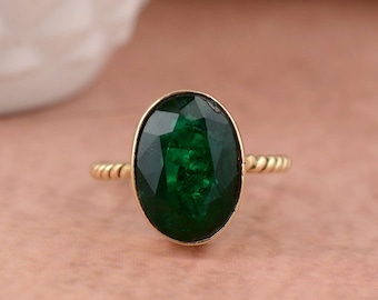 Gold Brass Emerald Ring: Chunky Statement Ring