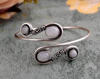 Moonstone Silver Arm Cuff: Boho Upper Arm Bracelet
