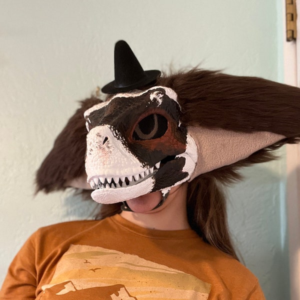 Dino mask with furred ears