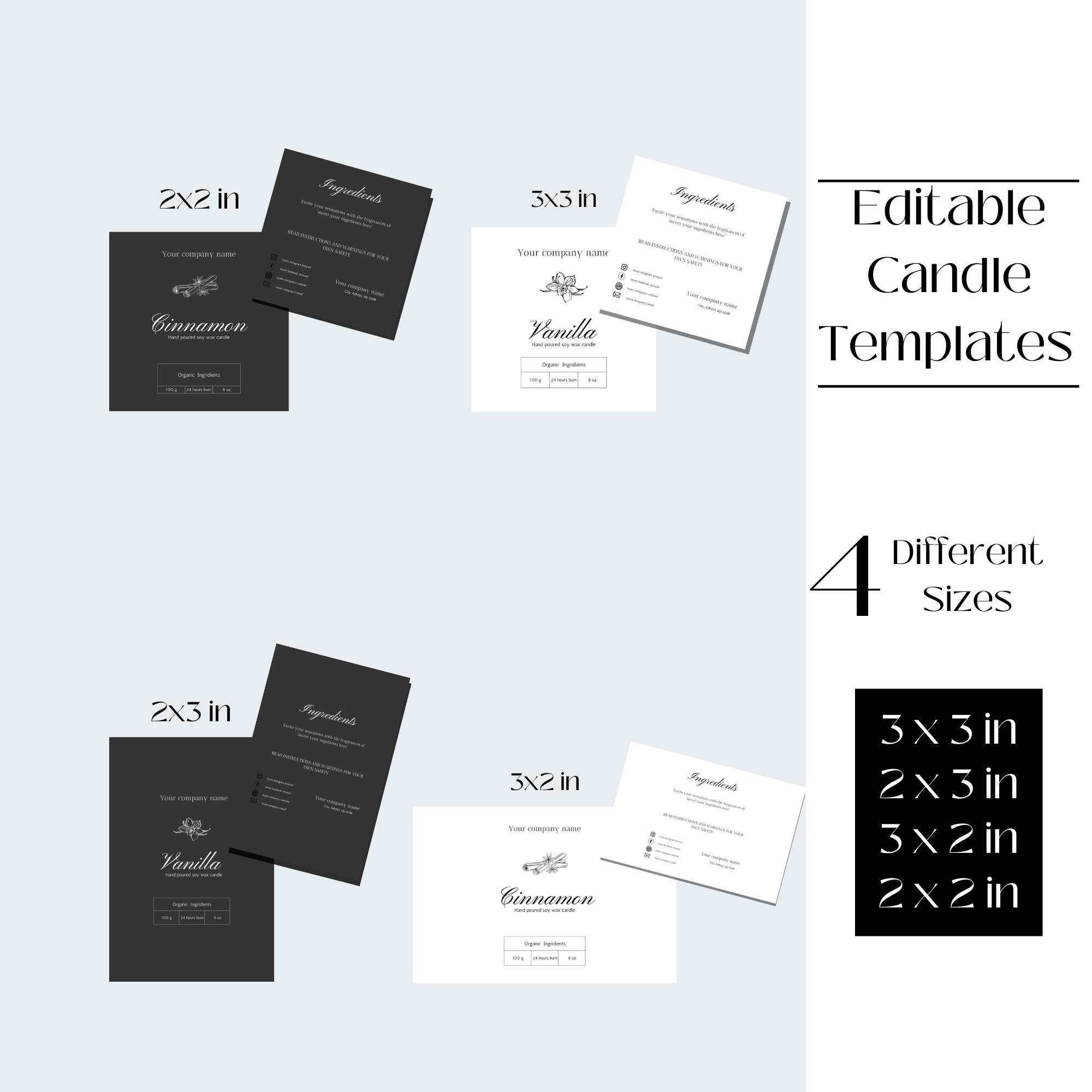 Printable Candle Templates, Candle Labels, Candle Branding, Editable ...