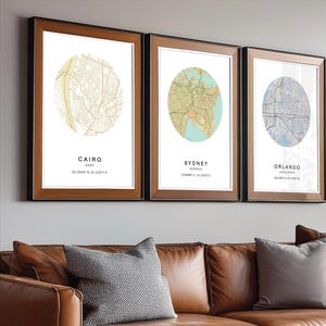 Impresión personalizada de mapa de ciudad circular, cualquier ubicación personalizada, arte mural de ciudad, póster de ciudad natal 3 por 2, impresión personalizada de mapa de lugar favorito, mapa de calles