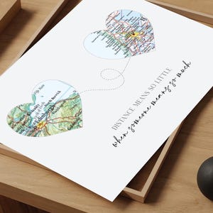 Benutzerdefinierte Karte Drucken Zwei beliebige Länder Städte in Herzform Personalisierte Reise Karte Kunst Hochzeitsgeschenk Auswanderung Geschenkideen Umzug Poster